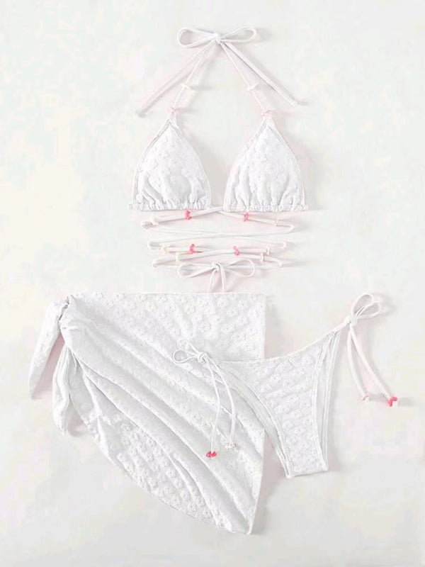 Feminine and cute three-piece bikini with floral lace pattern-TOPS / DRESSES-[Adult]-[Female]-2022 Online Blue Zone Planet