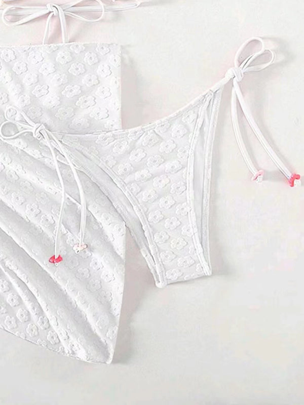 Feminine and cute three-piece bikini with floral lace pattern-TOPS / DRESSES-[Adult]-[Female]-2022 Online Blue Zone Planet