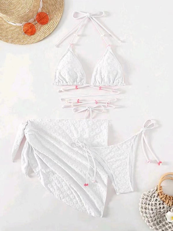 Feminine and cute three-piece bikini with floral lace pattern-TOPS / DRESSES-[Adult]-[Female]-2022 Online Blue Zone Planet