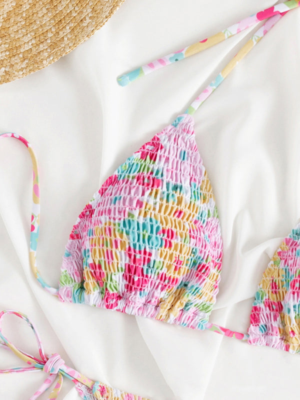 Feminine printed stretch pleated two-piece bikini-TOPS / DRESSES-[Adult]-[Female]-2022 Online Blue Zone Planet