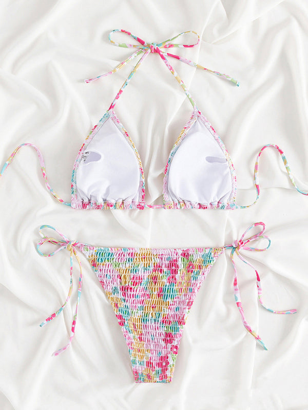 Feminine printed stretch pleated two-piece bikini-TOPS / DRESSES-[Adult]-[Female]-2022 Online Blue Zone Planet