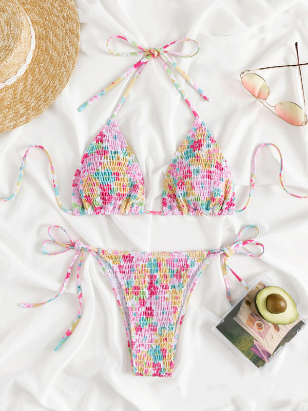 Feminine printed stretch pleated two-piece bikini-TOPS / DRESSES-[Adult]-[Female]-2022 Online Blue Zone Planet
