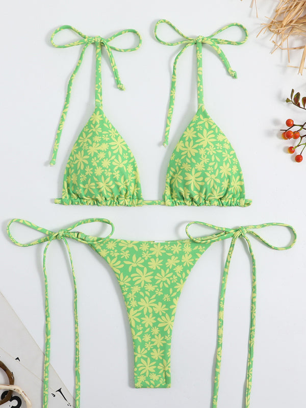 Feminine printed high-waisted strappy two-piece bikini-TOPS / DRESSES-[Adult]-[Female]-2022 Online Blue Zone Planet