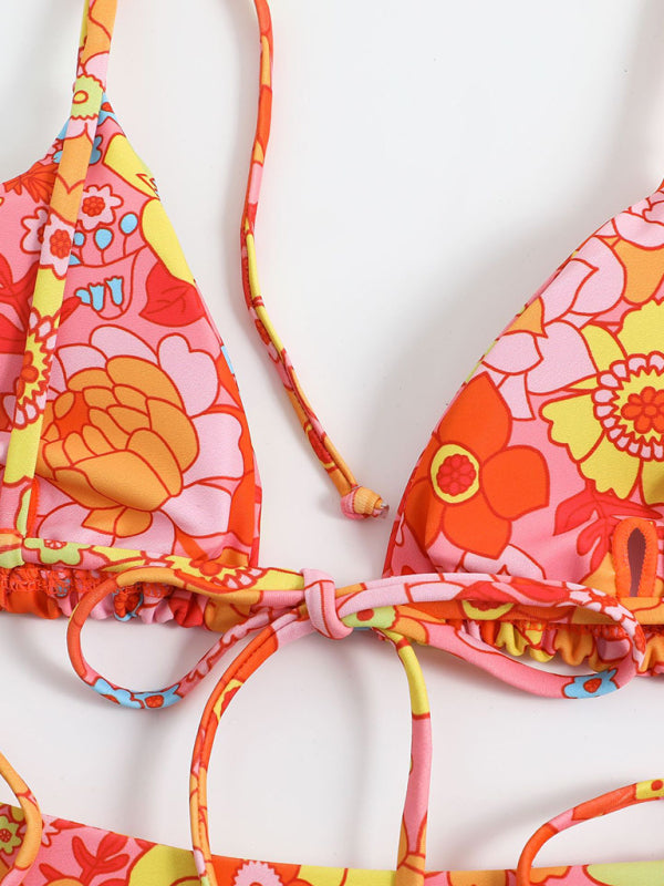 Feminine printed high-waisted strappy two-piece bikini-TOPS / DRESSES-[Adult]-[Female]-2022 Online Blue Zone Planet