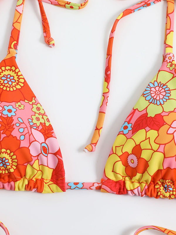 Feminine printed high-waisted strappy two-piece bikini-TOPS / DRESSES-[Adult]-[Female]-2022 Online Blue Zone Planet