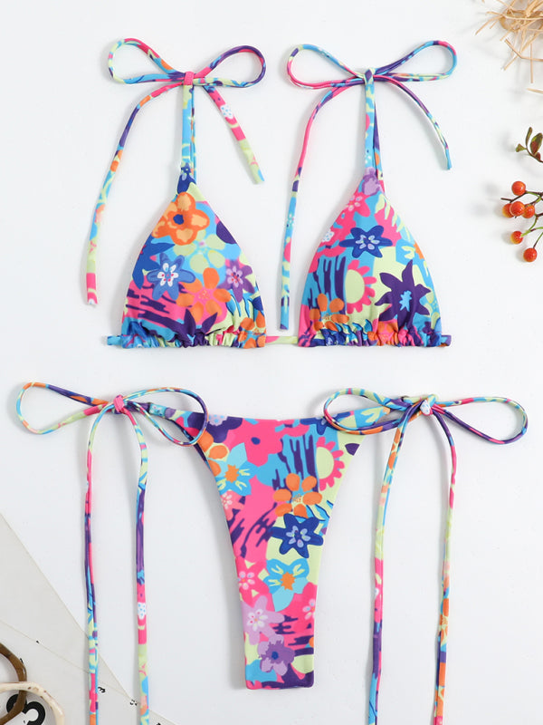 Feminine printed high-waisted strappy two-piece bikini-TOPS / DRESSES-[Adult]-[Female]-2022 Online Blue Zone Planet