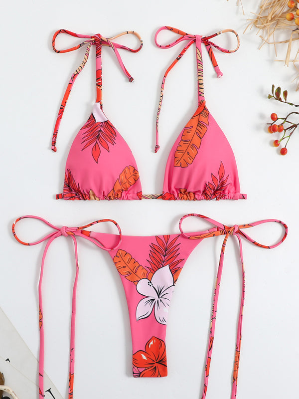 Feminine printed high-waisted strappy two-piece bikini-TOPS / DRESSES-[Adult]-[Female]-2022 Online Blue Zone Planet