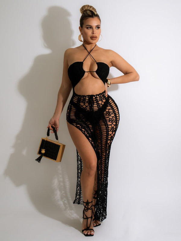 Long fringed stretch side slit suspender beach skirt-BOTTOMS SIZES SMALL MEDIUM LARGE-[Adult]-[Female]-2022 Online Blue Zone Planet