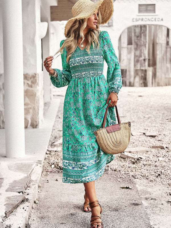 Zone Planet | Bohemian Casual Resort Style V-Neck Midi Dress - Green / XL by Blue Zone Planet Zone Planet | Bohemian Casual Resort Style V-Neck Midi Dress - Green / XL by Blue Zone Planet