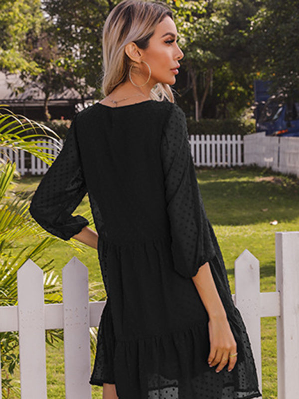 Blue Zone Planet | Solid color splicing lace loose mini dress-TOPS / DRESSES-[Adult]-[Female]-2022 Online Blue Zone Planet