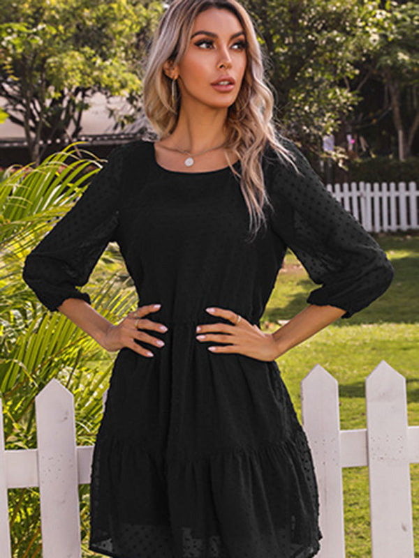 Blue Zone Planet | Solid color splicing lace loose mini dress-TOPS / DRESSES-[Adult]-[Female]-2022 Online Blue Zone Planet