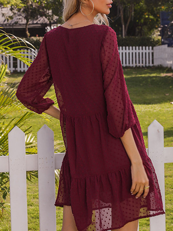 Blue Zone Planet | Solid color splicing lace loose mini dress-TOPS / DRESSES-[Adult]-[Female]-2022 Online Blue Zone Planet