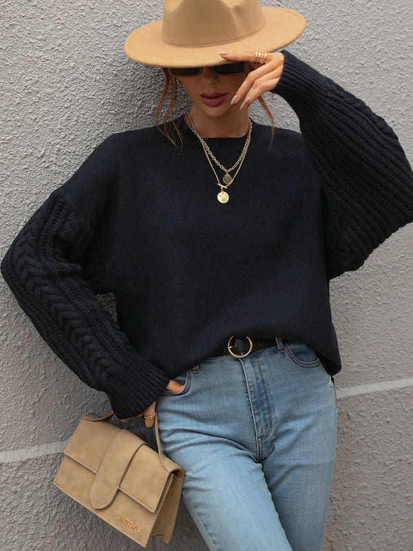 Blue Zone Planet |  Long Sleeve Thick Knitted Round Neck Twist Rope Top Sweater BLUE ZONE PLANET