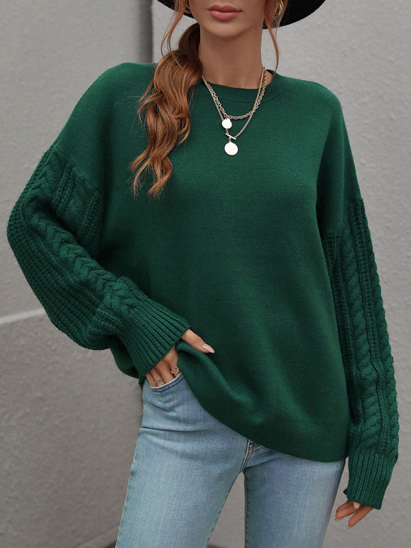 Blue Zone Planet |  Long Sleeve Thick Knitted Round Neck Twist Rope Top Sweater BLUE ZONE PLANET