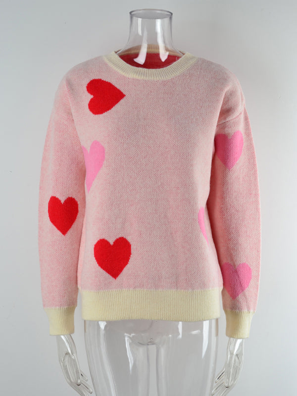 Valentine's Day Heart Round Neck Knitted Sweater kakaclo