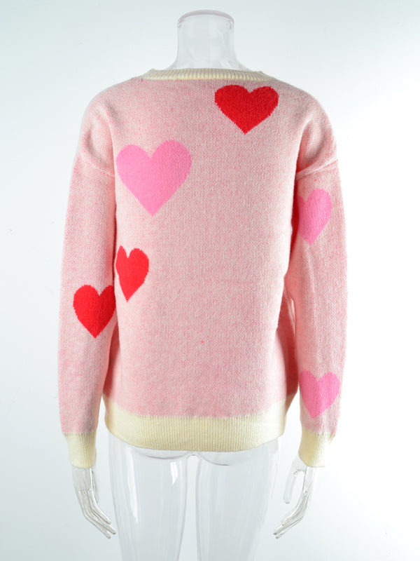 Valentine's Day Heart Round Neck Knitted Sweater kakaclo
