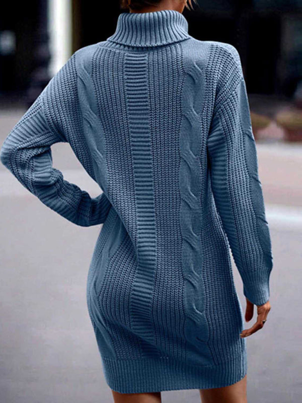 Blue Planet | Turtleneck Long Sleeve Midi Sweater Dress - Blue Blue Zone Planet Blue Planet | Turtleneck Long Sleeve Midi Sweater Dress - Blue Blue Zone Planet