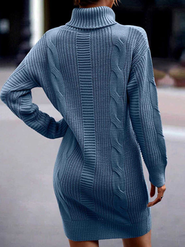 Blue Zone Planet | Women's Mid-Length Turtleneck Long Sleeve Sweater Dress-TOPS / DRESSES-[Adult]-[Female]-2022 Online Blue Zone Planet