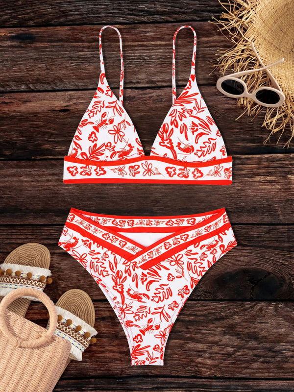 Blue Zone Planet | Orange Fforal printed split swimsuit-TOPS / DRESSES-[Adult]-[Female]-2022 Online Blue Zone Planet