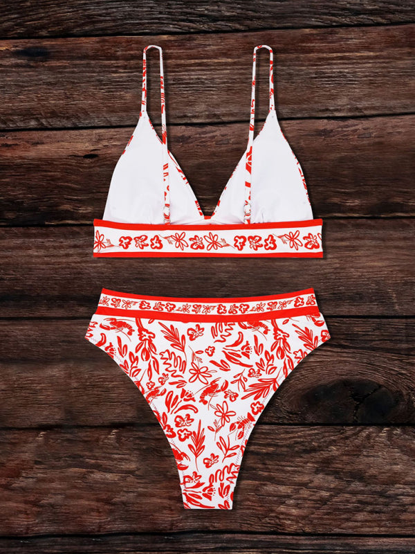 Blue Zone Planet | Orange Fforal printed split swimsuit-TOPS / DRESSES-[Adult]-[Female]-2022 Online Blue Zone Planet