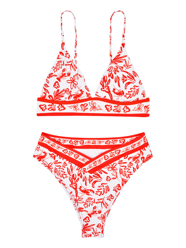 Blue Zone Planet | Orange Fforal printed split swimsuit-TOPS / DRESSES-[Adult]-[Female]-Orange-S-2022 Online Blue Zone Planet