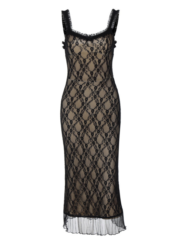 Women's New Sexy Lace Detailed Chest Bow Sling Dress-[Adult]-[Female]-Black-S-2022 Online Blue Zone Planet