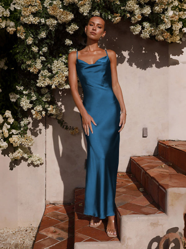 Blue Zone Planet |  Spaghetti strap deep V-neck slim style maxi dress BLUE ZONE PLANET