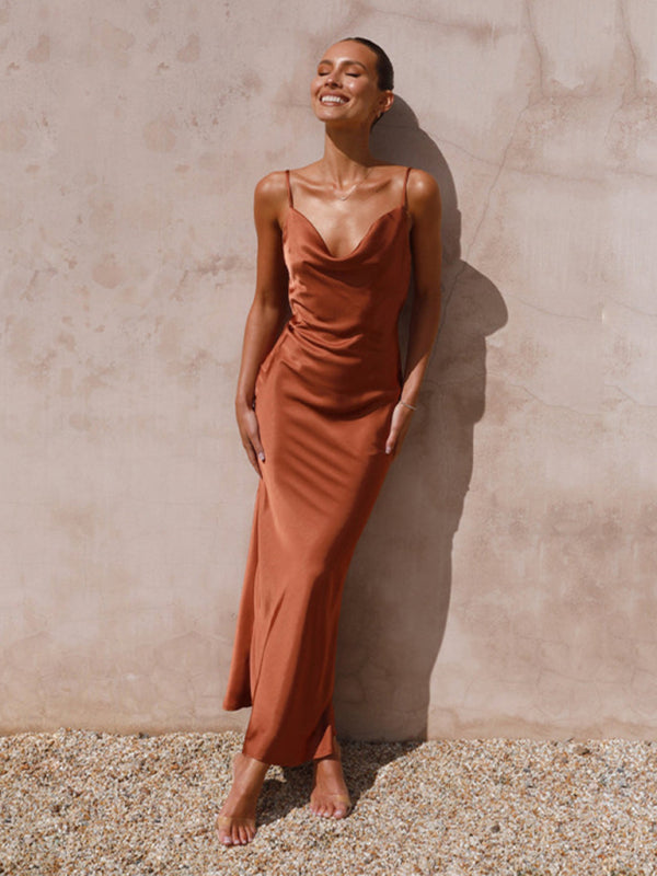 Blue Zone Planet |  Spaghetti strap deep V-neck slim style maxi dress BLUE ZONE PLANET