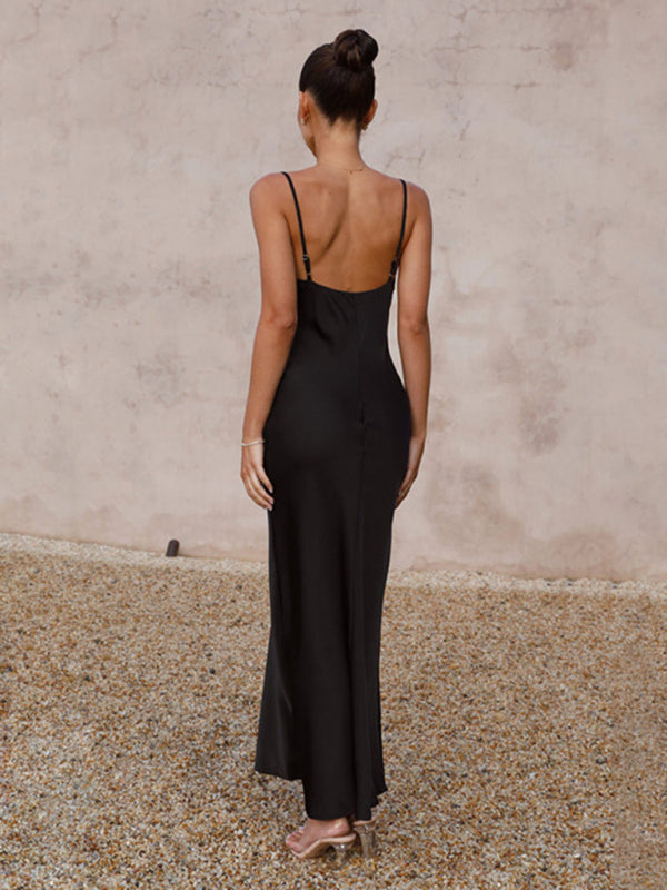 Blue Zone Planet |  Spaghetti strap deep V-neck slim style maxi dress BLUE ZONE PLANET