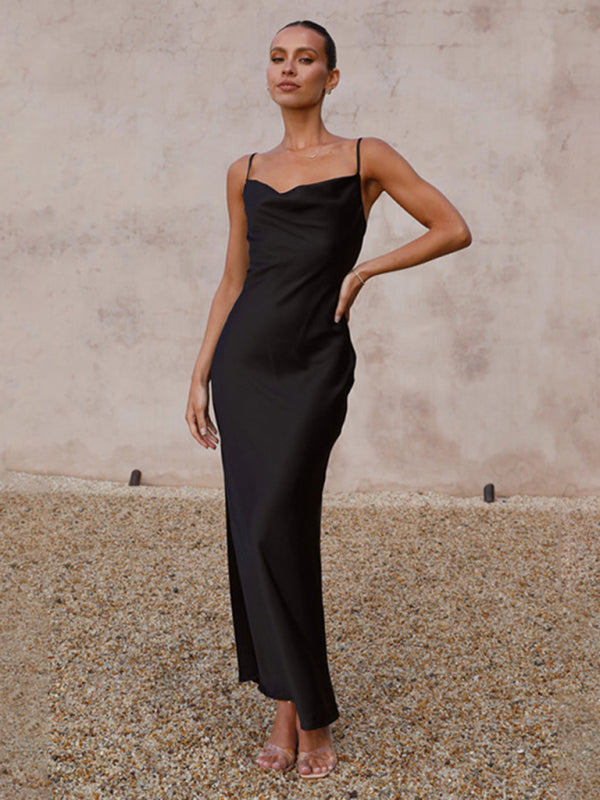 Blue Zone Planet |  Spaghetti strap deep V-neck slim style maxi dress BLUE ZONE PLANET