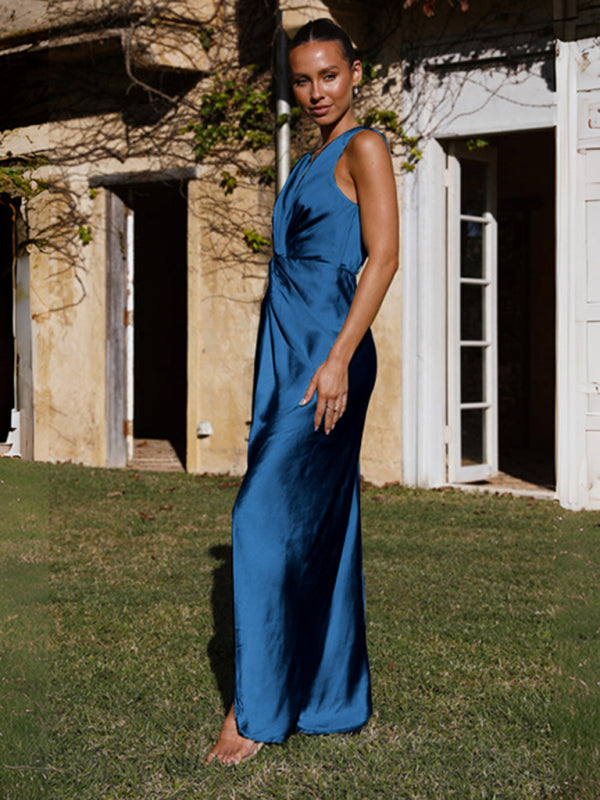 Blue Zone Planet V neck knotted pleated sleeveless maxi dress