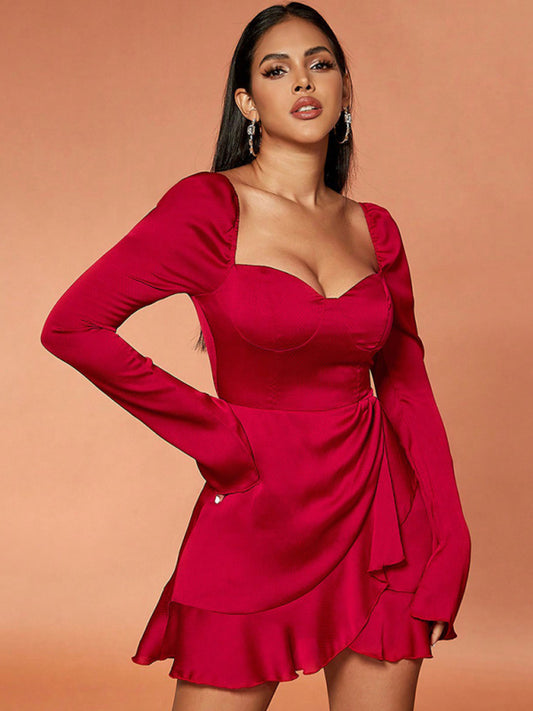 Blue Zone Planet | Sexy Bell Sleeve Ruffle Tulip Hem Mini Dress BLUE ZONE PLANET