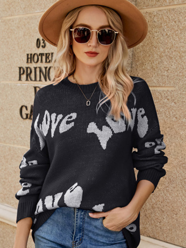 Women's new Valentine's Day letter jacquard pullover knitted sweater kakaclo
