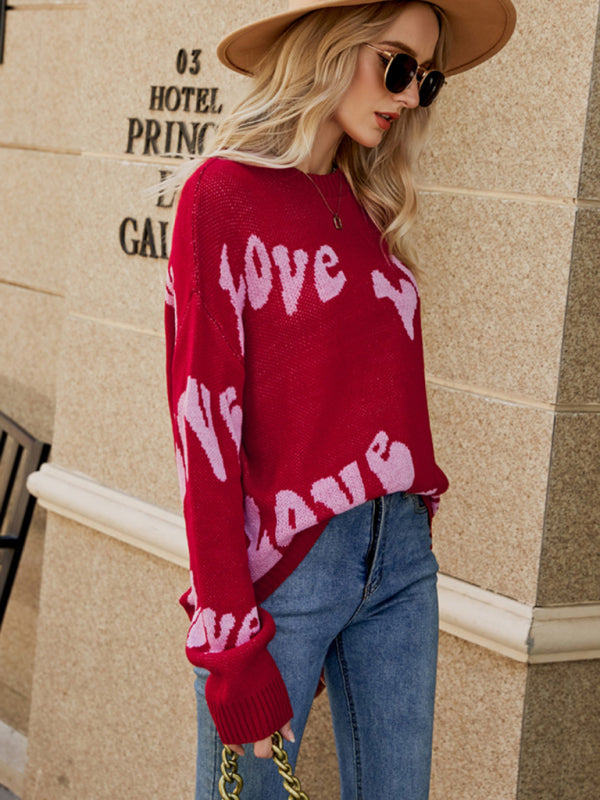 Women's new Valentine's Day letter jacquard pullover knitted sweater kakaclo