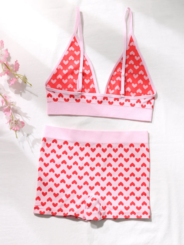 Women's New Valentine's Day Red Love Underwear Wireless Bra and Boxer Briefs Set kakaclo