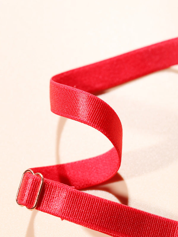 Women's New Valentine's Day Red Sexy Chest Wrapped Seamless One Shoulder Underwear Set kakaclo