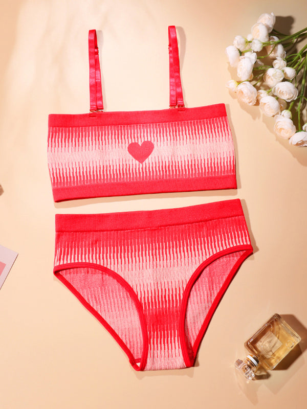 Women's New Valentine's Day Red Sexy Chest Wrapped Seamless One Shoulder Underwear Set kakaclo