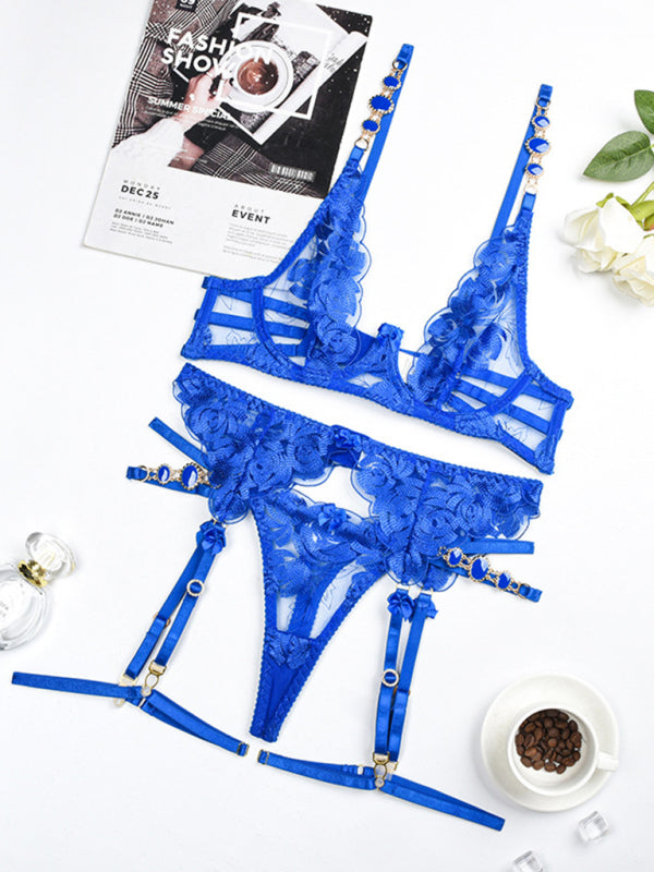 embroidered bra retro decorative push-up underwear set kakaclo