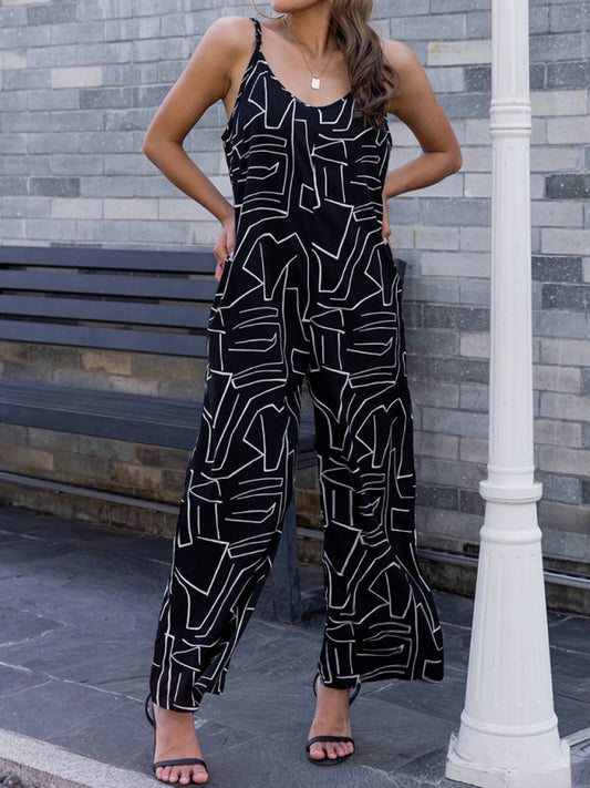 Women's new pattern loose suspender long jumpsuit kakaclo