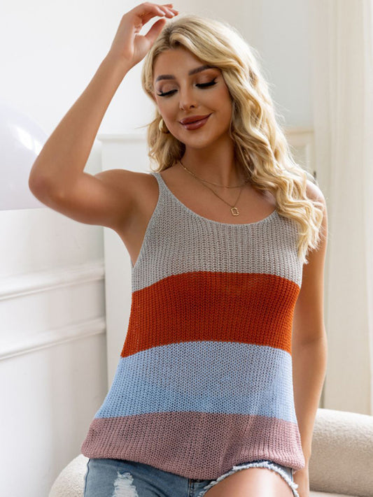 multi-color spaghetti strap woolen vest top BLUE ZONE PLANET