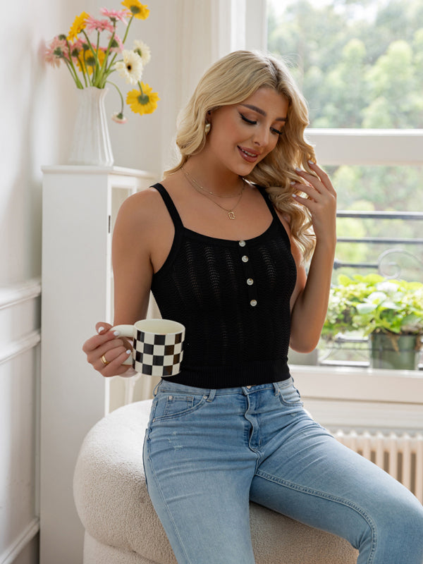 Women's New Versatile Button Camisole Woolen Vest kakaclo