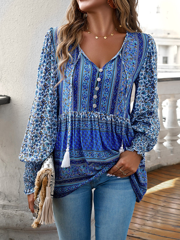 Blue Zone Planet | positioning printed button bohemian top BLUE ZONE PLANET