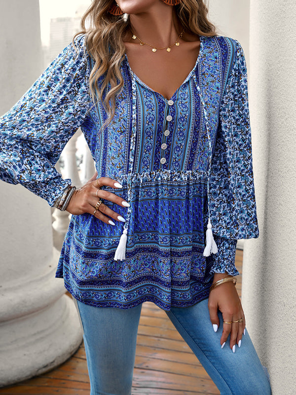Blue Zone Planet | positioning printed button bohemian top BLUE ZONE PLANET