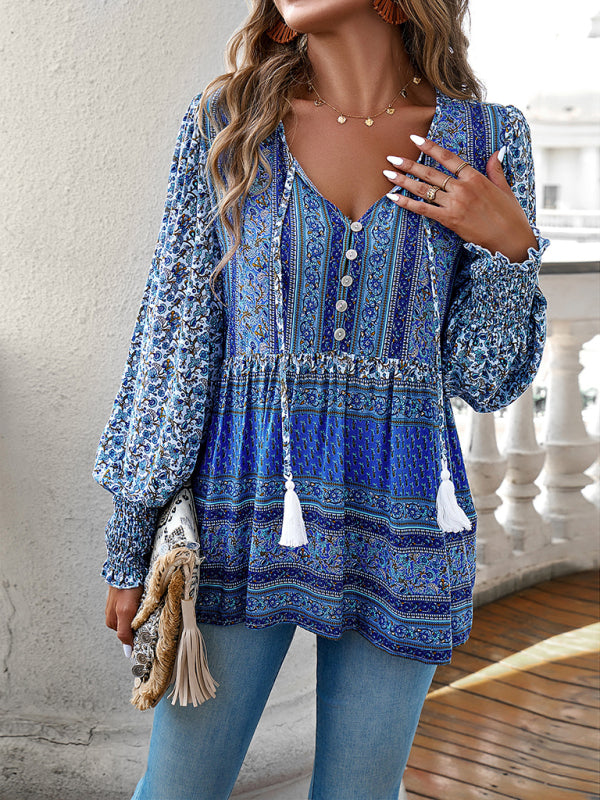 Blue Zone Planet | positioning printed button bohemian top BLUE ZONE PLANET