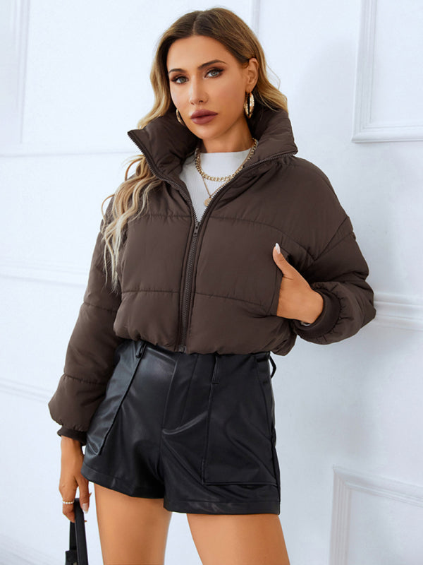 warm stand collar zipper quilted jacket kakaclo