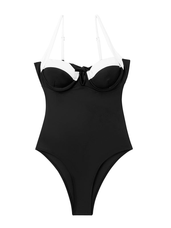 Ella's One-Piece Slim High Stretch Swimsuit with Ribbon Tie at Back kakaclo