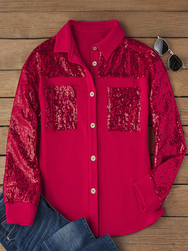 Plush velvet stitching sequined jacket kakaclo