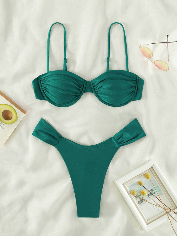 Female sexy suspender pleated beach bikini kakaclo