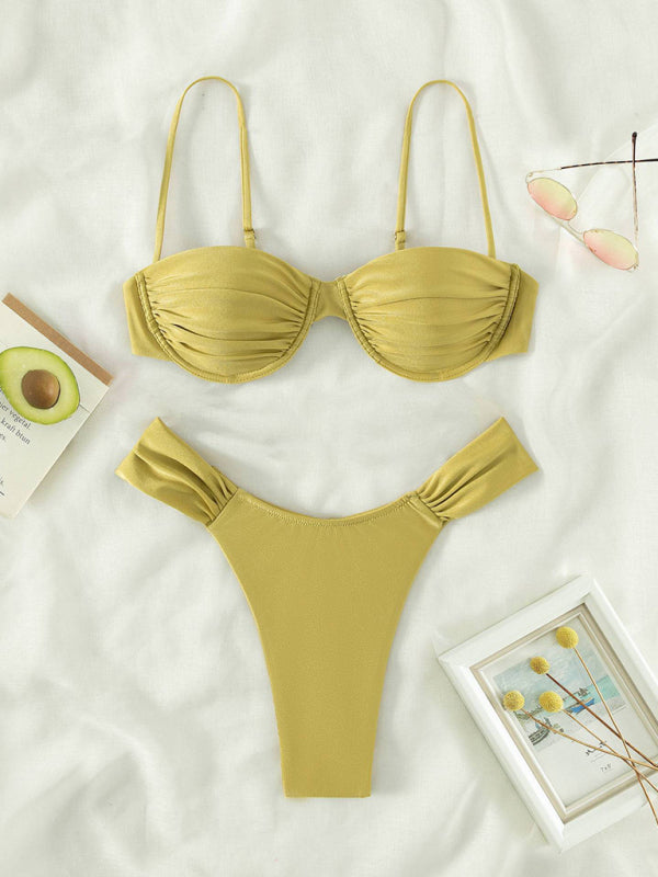 Female sexy suspender pleated beach bikini kakaclo