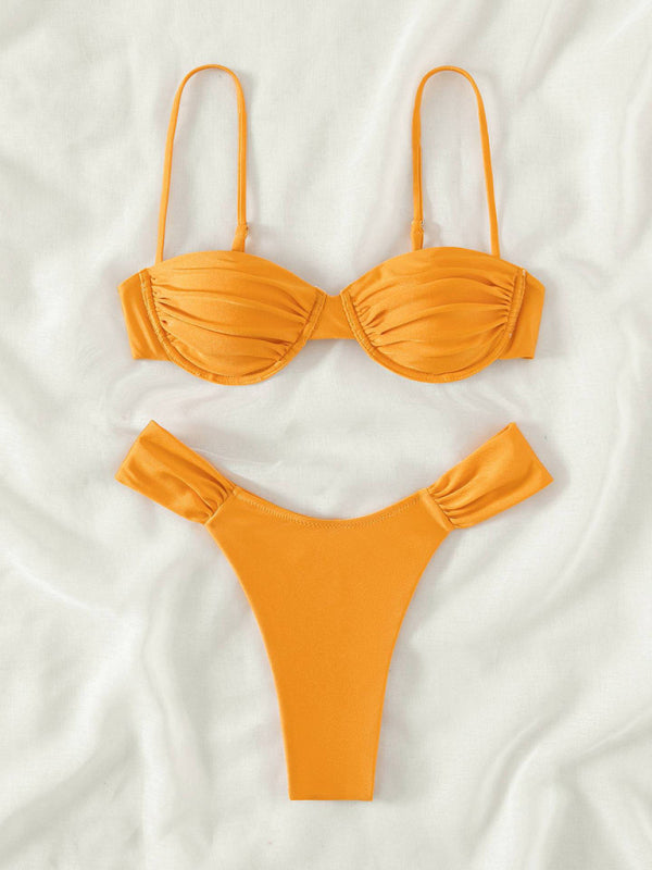 Female sexy suspender pleated beach bikini kakaclo